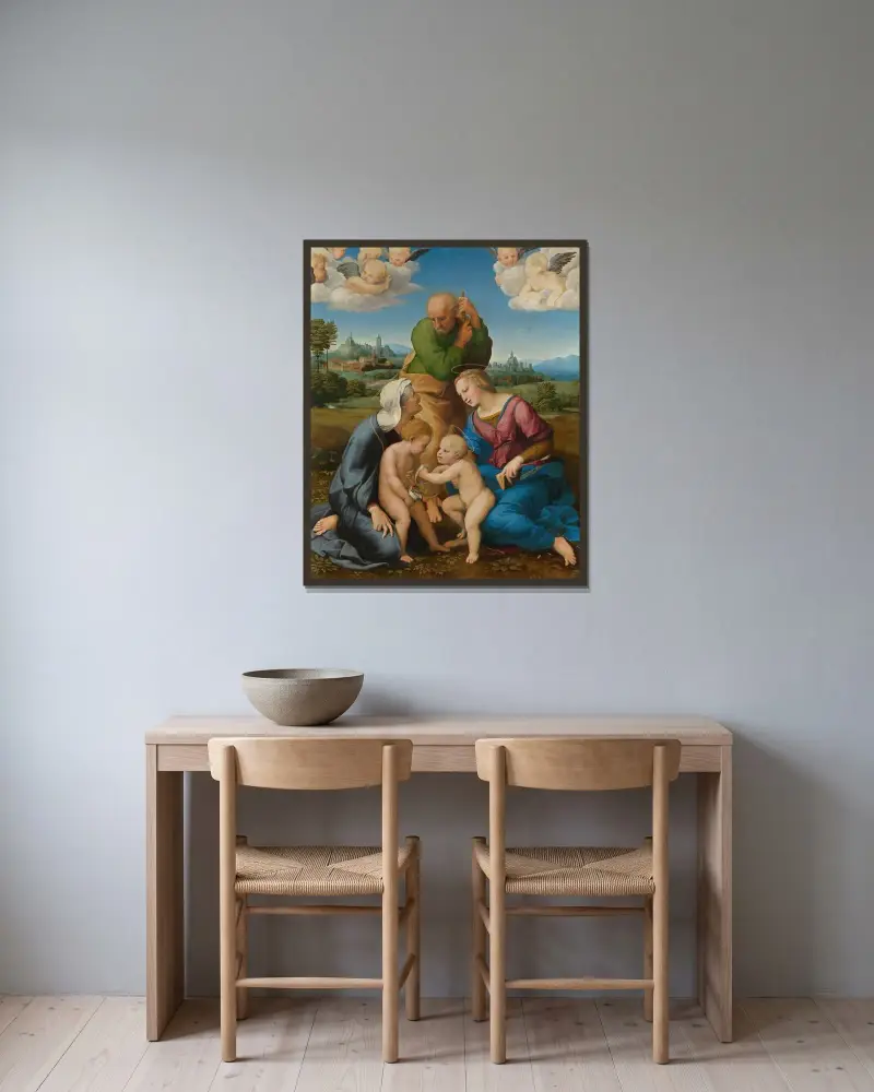Svatá rodina Canigiani, Raphael v rámu na stěně