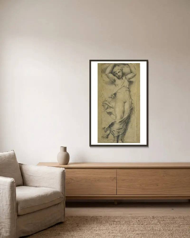 Caryatid av Raphael inramad på en vägg