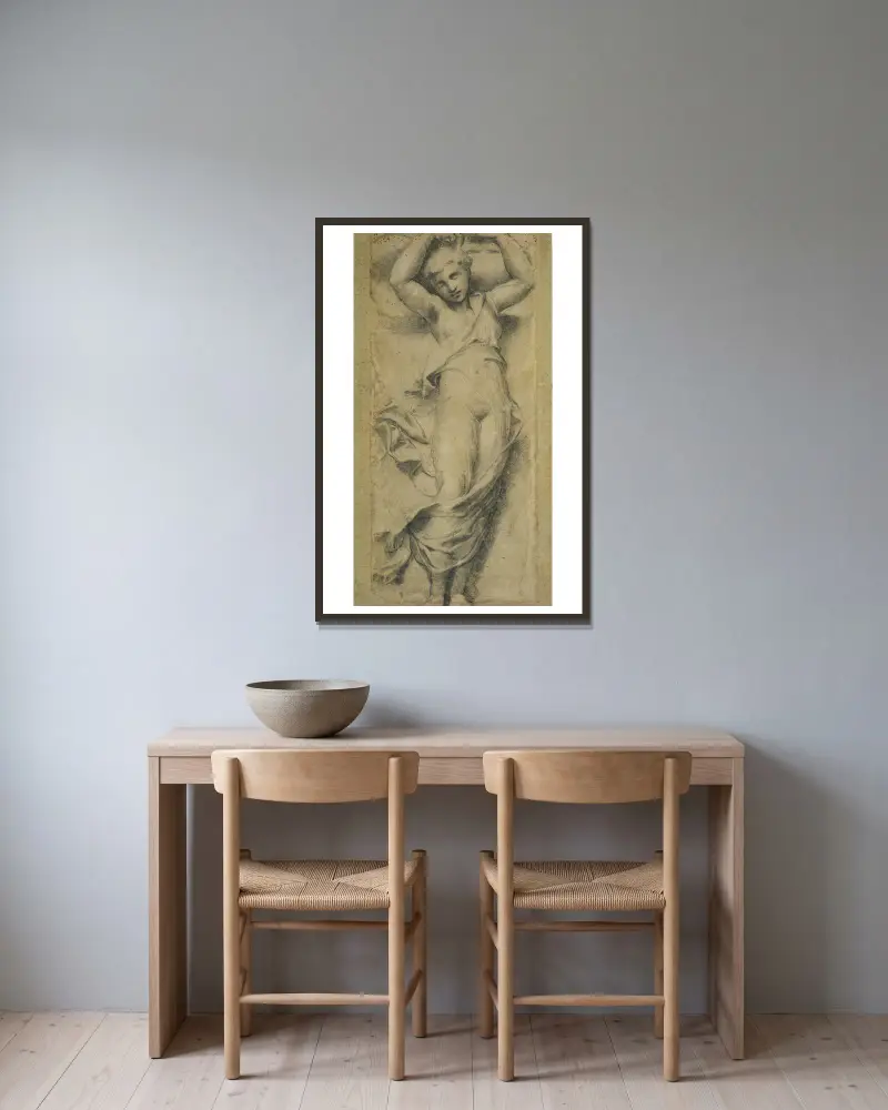 Caryatid av Raphael inramad på en vägg