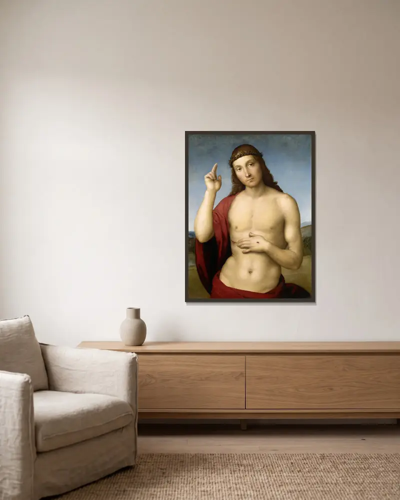 Christus segnend von Raphael gerahmt an einer Wand