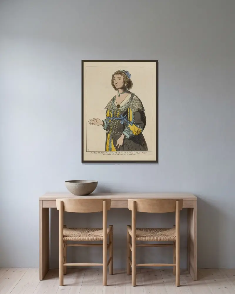 Anne d’Autriche reine de France. 1625-1630. (Gravure de Corneille Van Dalen.) av Raphaël Jacquemin inramad på en vägg