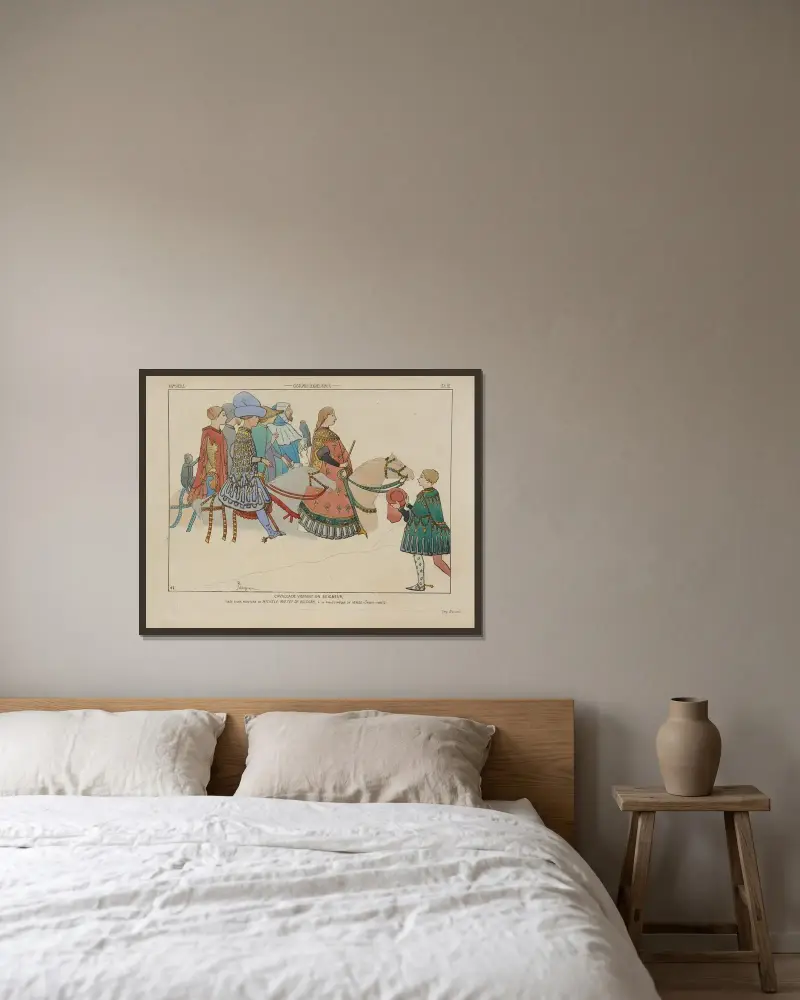 Kavalkade, die einen Herrn besucht von Raphaël Jacquemin gerahmt an einer Wand