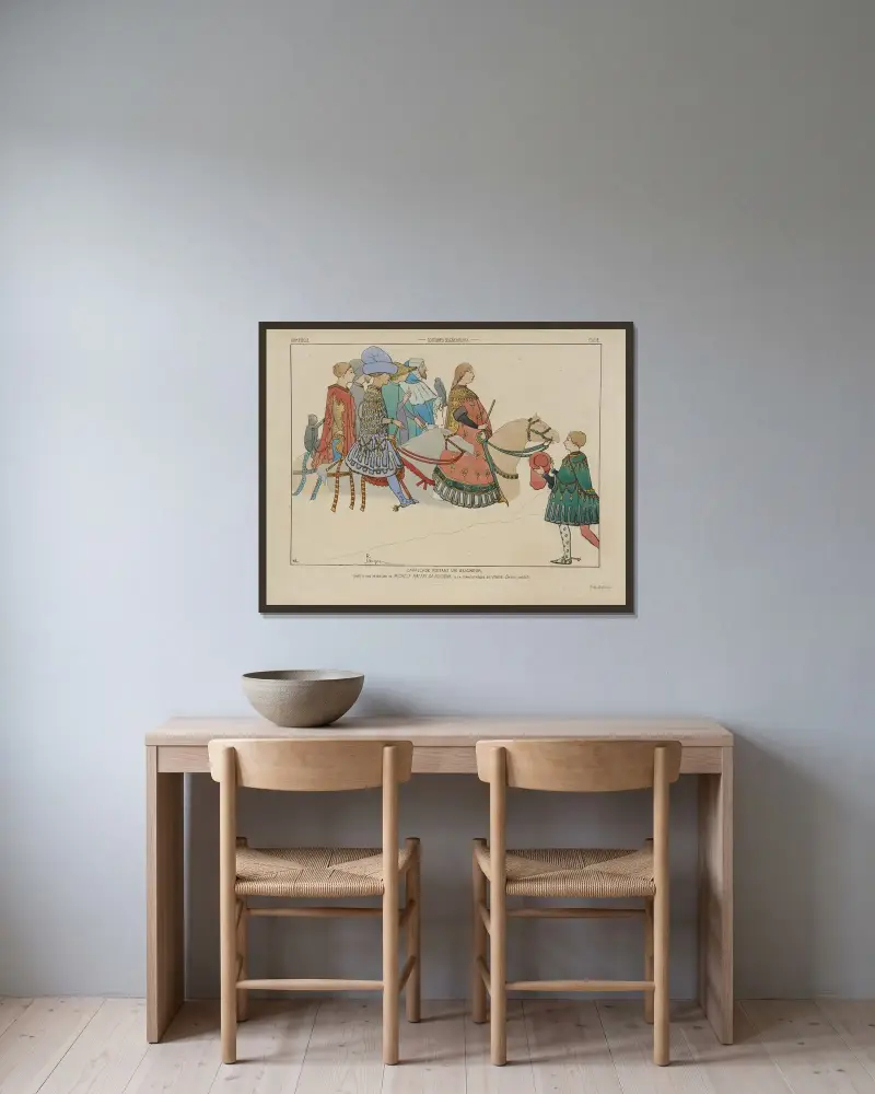 Kavalkade, die einen Herrn besucht von Raphaël Jacquemin gerahmt an einer Wand