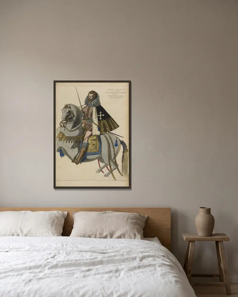 Charles Emmanuel 1er, dit le grand, duc de Savoie, prince de Piemont 1600-12. D’ap[res] un portrait du temps, par J. de Fornazeris. av Raphaël Jacquemin inramad på en vägg