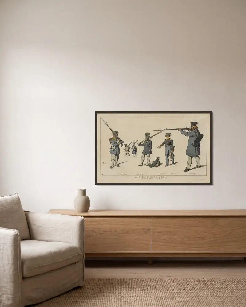 Preußische Landwehr. 1813–15 von Raphaël Jacquemin gerahmt an einer Wand