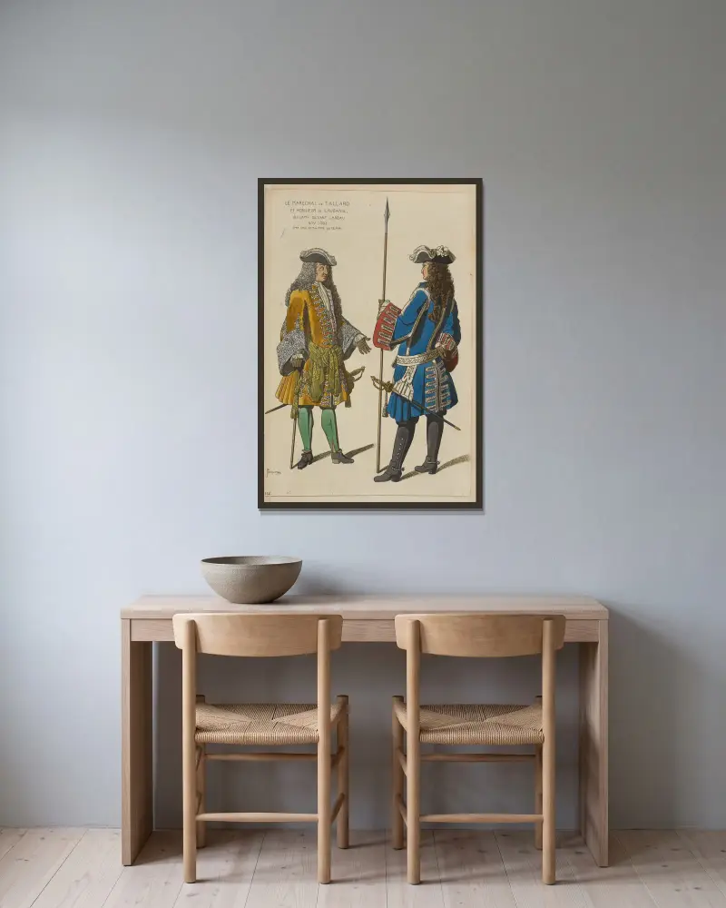 Le marechal de Tallard et Monsieur de Laubanie, au camp devant Landau Nov. 1703. D’ap[rès] une estampe du temps. av Raphaël Jacquemin inramad på en vägg