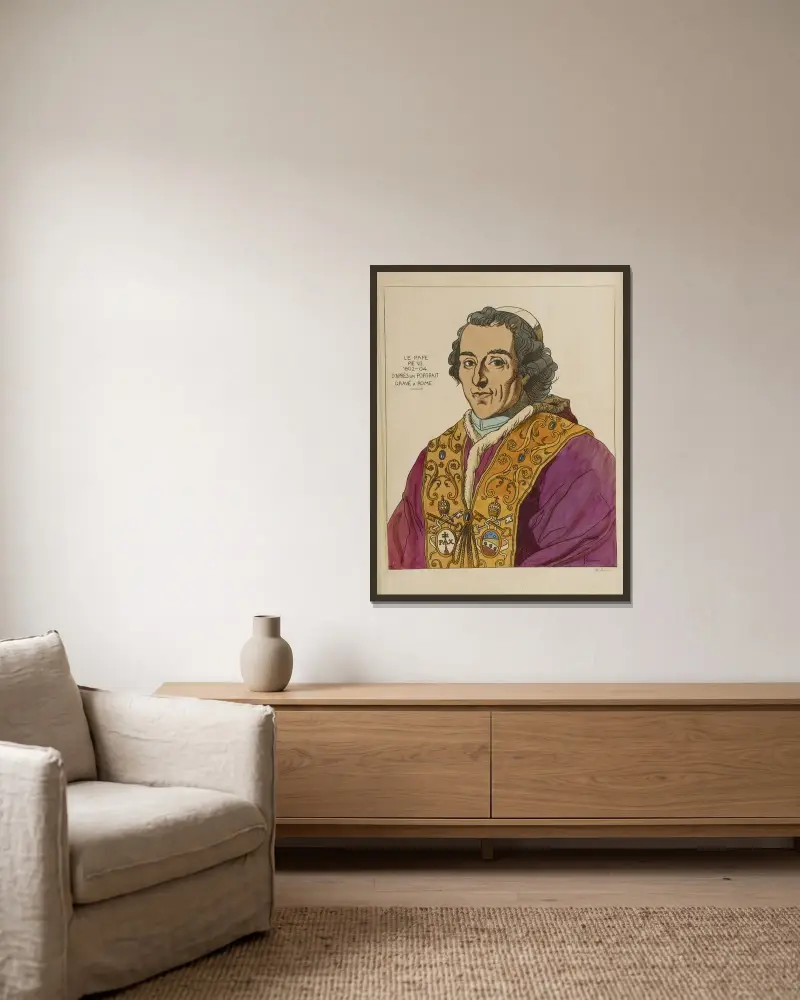 Påven Pius VII, 1802–04. Efter ett porträtt graverat i Rom. av Raphaël Jacquemin inramad på en vägg