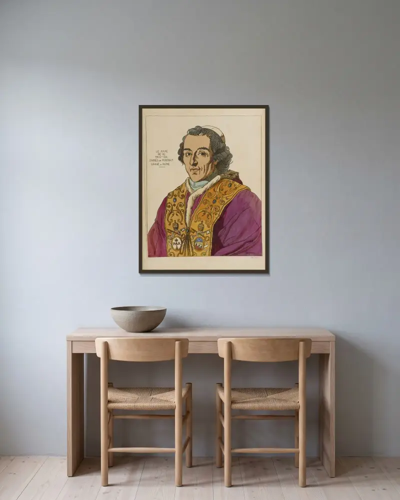 Påven Pius VII, 1802–04. Efter ett porträtt graverat i Rom. av Raphaël Jacquemin inramad på en vägg