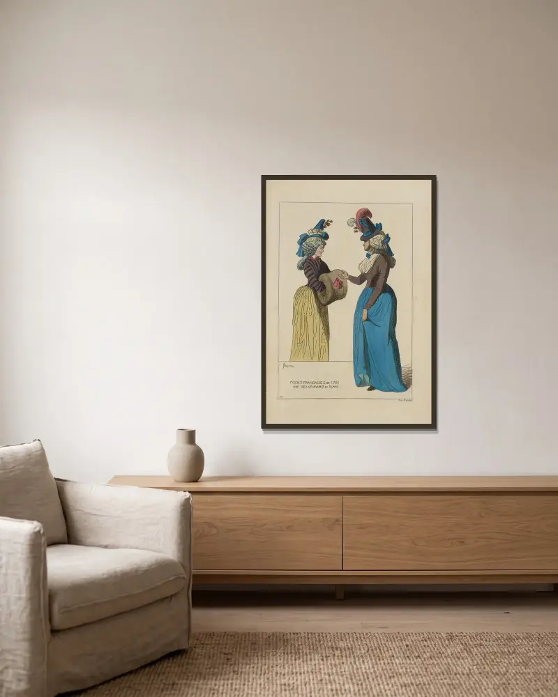 Französische Moden von 1791 von Raphaël Jacquemin gerahmt an einer Wand