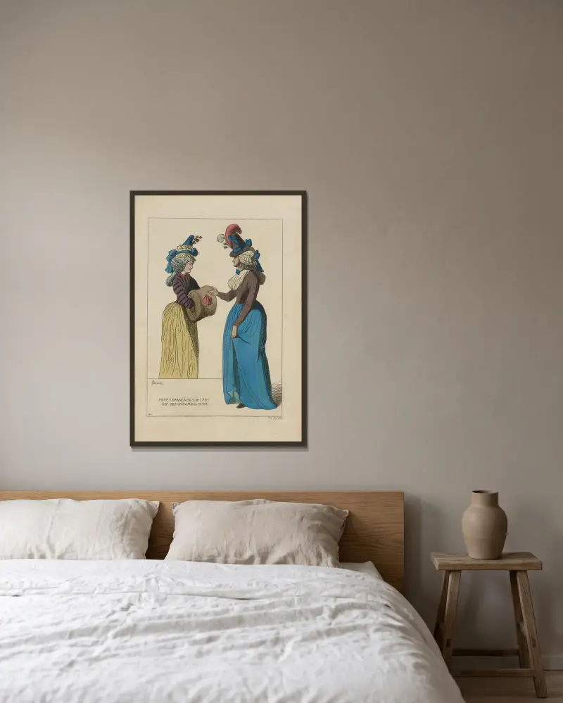 Französische Moden von 1791 von Raphaël Jacquemin gerahmt an einer Wand