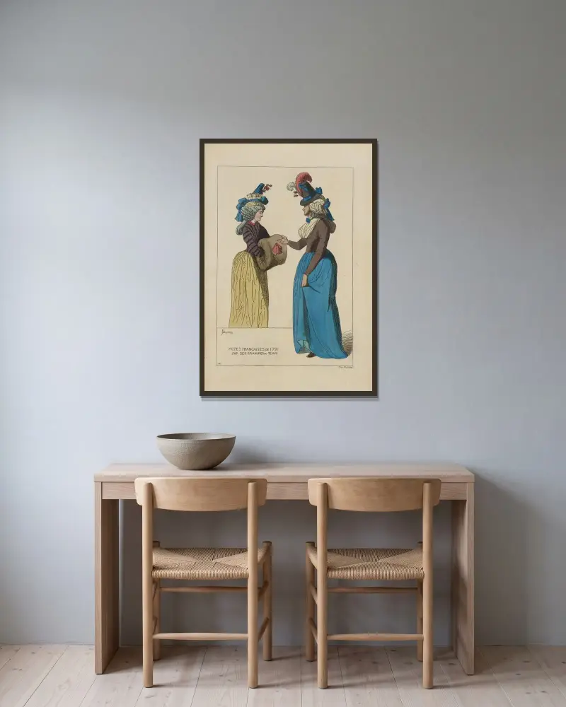 Französische Moden von 1791 von Raphaël Jacquemin gerahmt an einer Wand