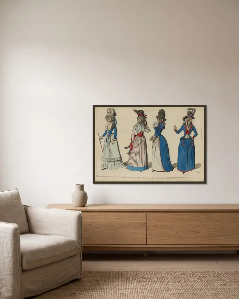 Moderevolutioner i Paris, sept. 1789, mars, april och aug. 1790 av Raphaël Jacquemin inramad på en vägg