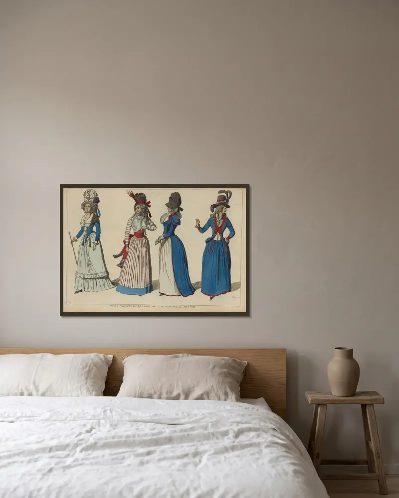 Moderevolutioner i Paris, sept. 1789, mars, april och aug. 1790 av Raphaël Jacquemin inramad på en vägg