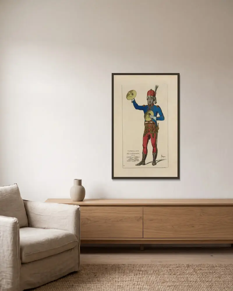 Timballier des Grenadiers de la garde des consuls von Raphaël Jacquemin gerahmt an einer Wand