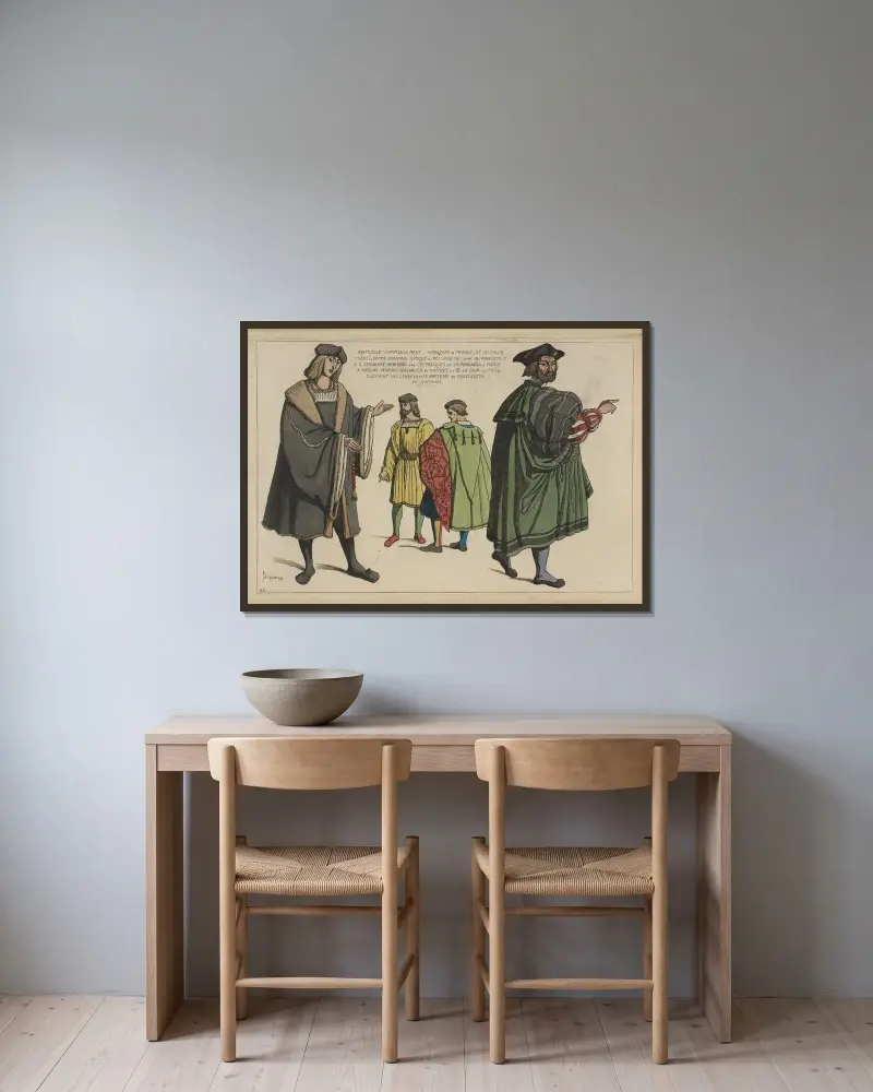 Adel in Frankreich und Italien. 1. Französischer Adliger. Zeit König Ludwigs XII. von Raphaël Jacquemin gerahmt an einer Wand