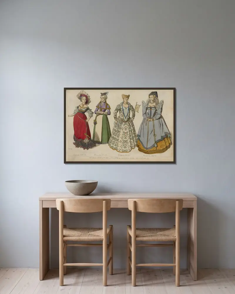 XVIe siecle. Dames de France et D’Allemagne. D’apr[res] Holbein, Weigel, Joos de Boscher, etc. av Raphaël Jacquemin inramad på en vägg
