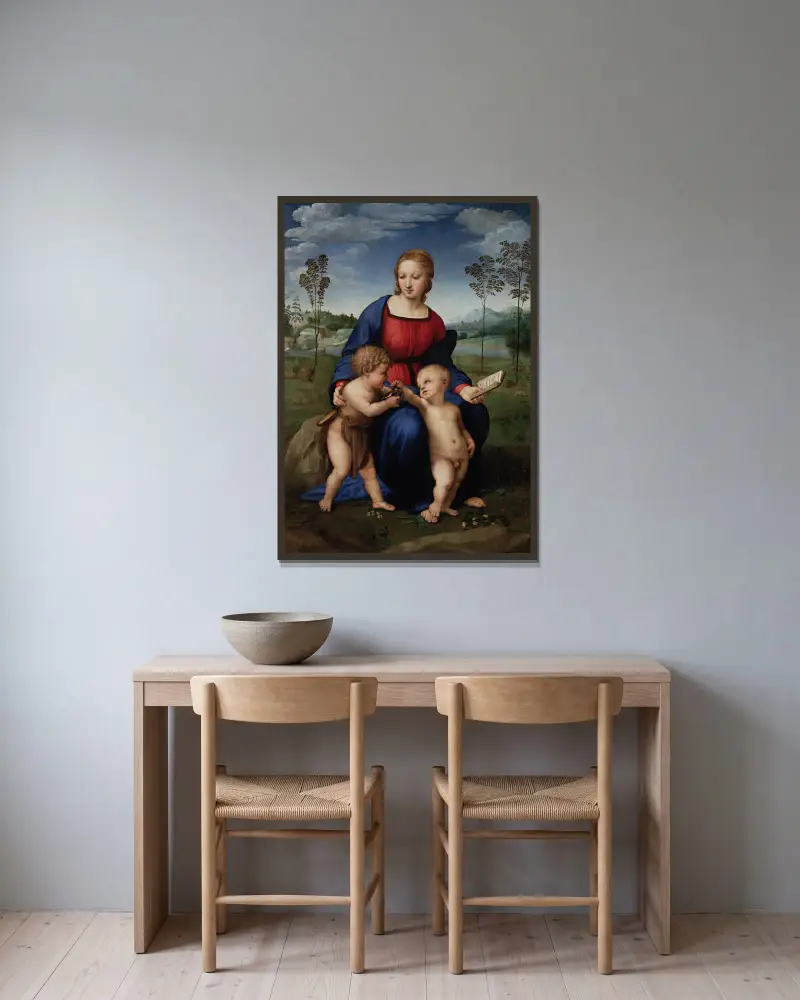 Madonna del Cardellino von Raphael gerahmt an einer Wand