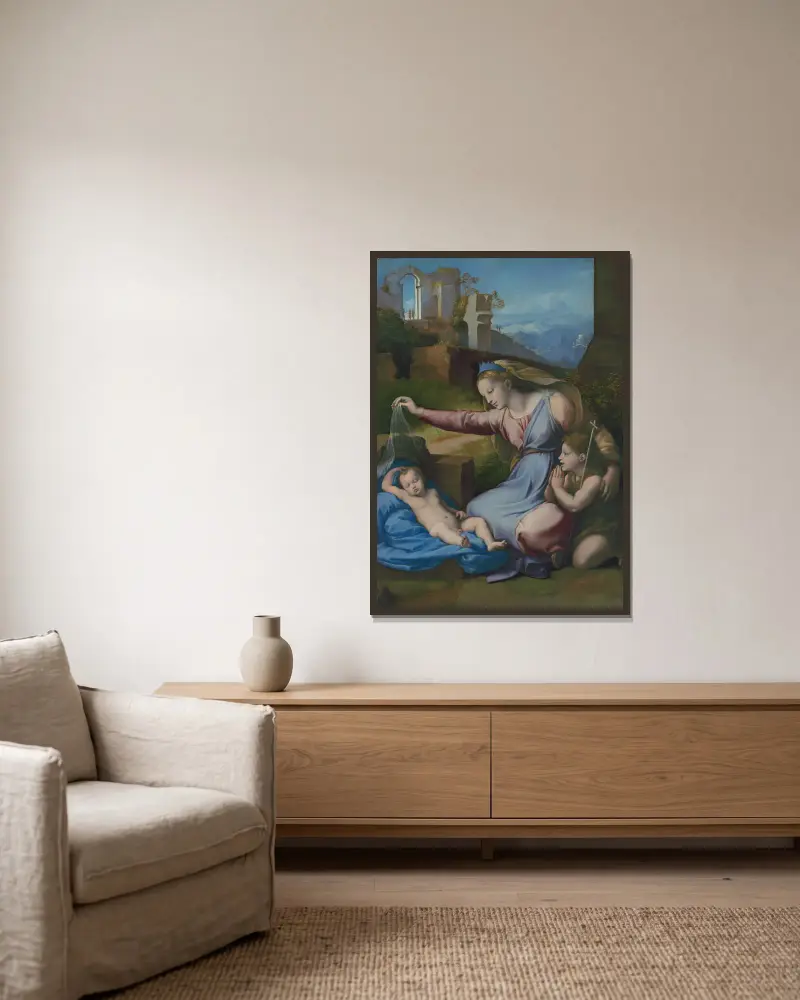 Madonna with the Blue Diadem av Raphael inramad på en vägg