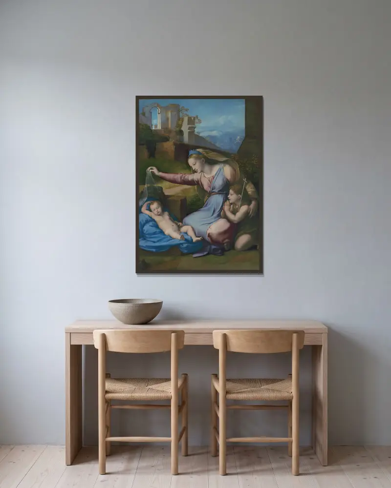 Madonna with the Blue Diadem av Raphael inramad på en vägg