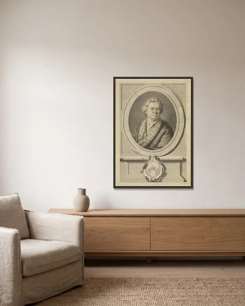 Portrét staršího muže, Anton Raphael Mengs v rámu na stěně
