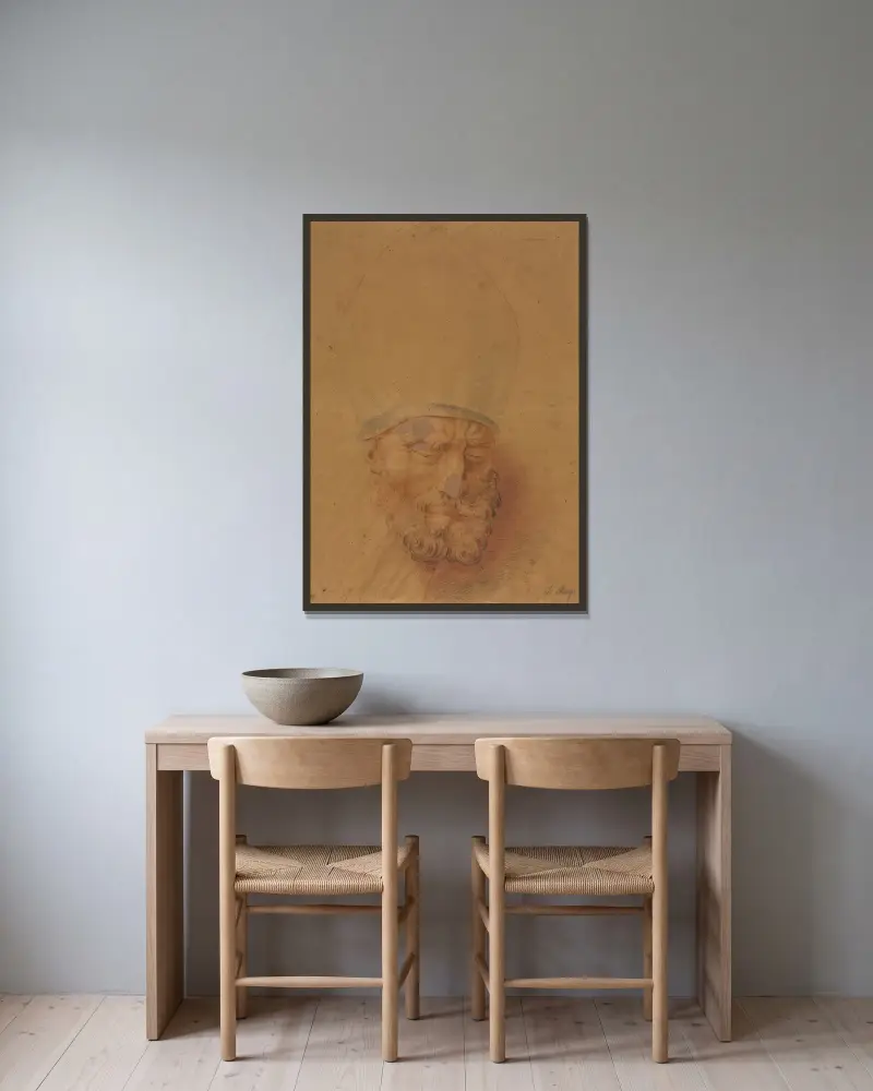 Kopf eines Bischofs von Anton Raphael Mengs gerahmt an einer Wand