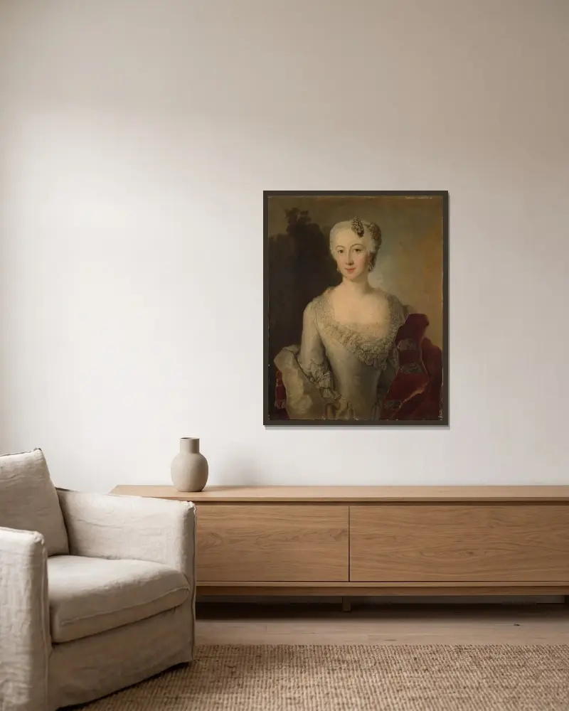 Porträtt av en kvinna av Anton Raphael Mengs inramad på en vägg