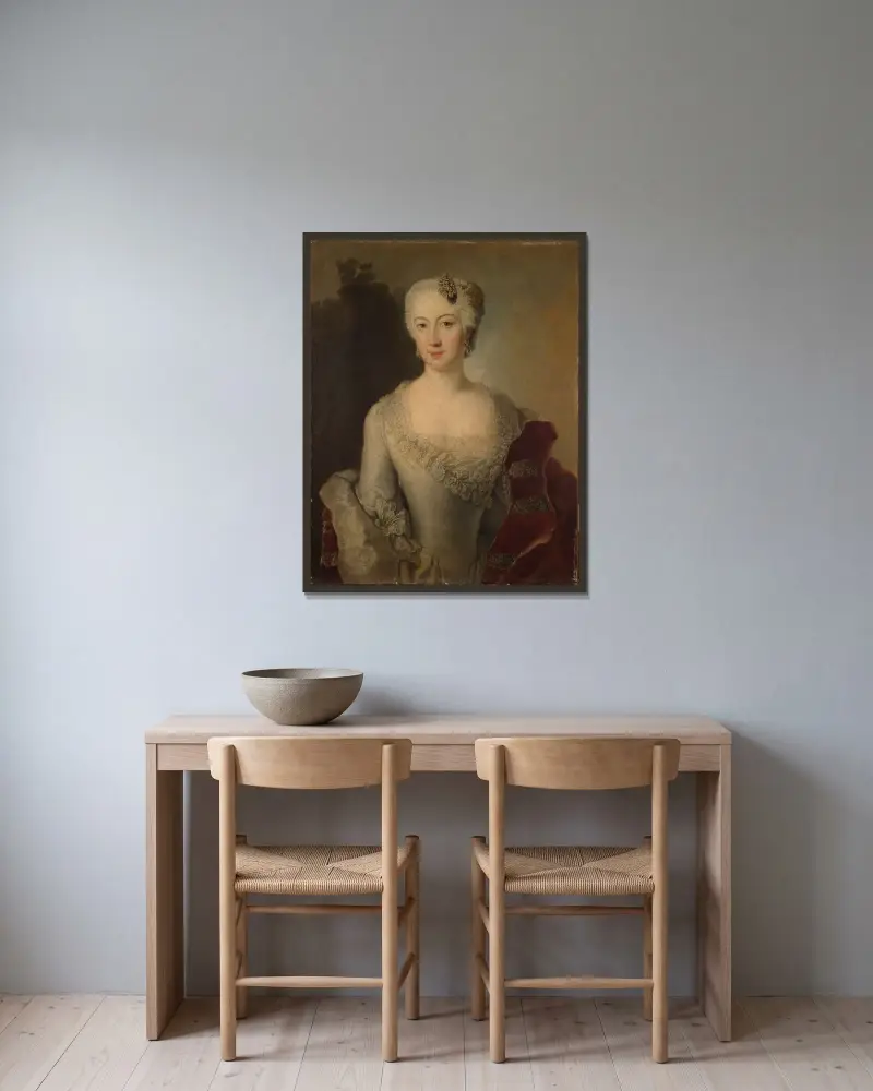 Porträtt av en kvinna av Anton Raphael Mengs inramad på en vägg