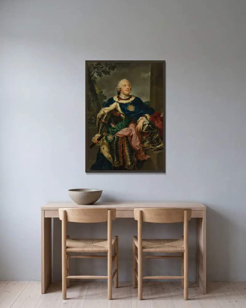 Porträtt av Fredrik Kristian, prins av Sachsen av Anton Raphael Mengs inramad på en vägg