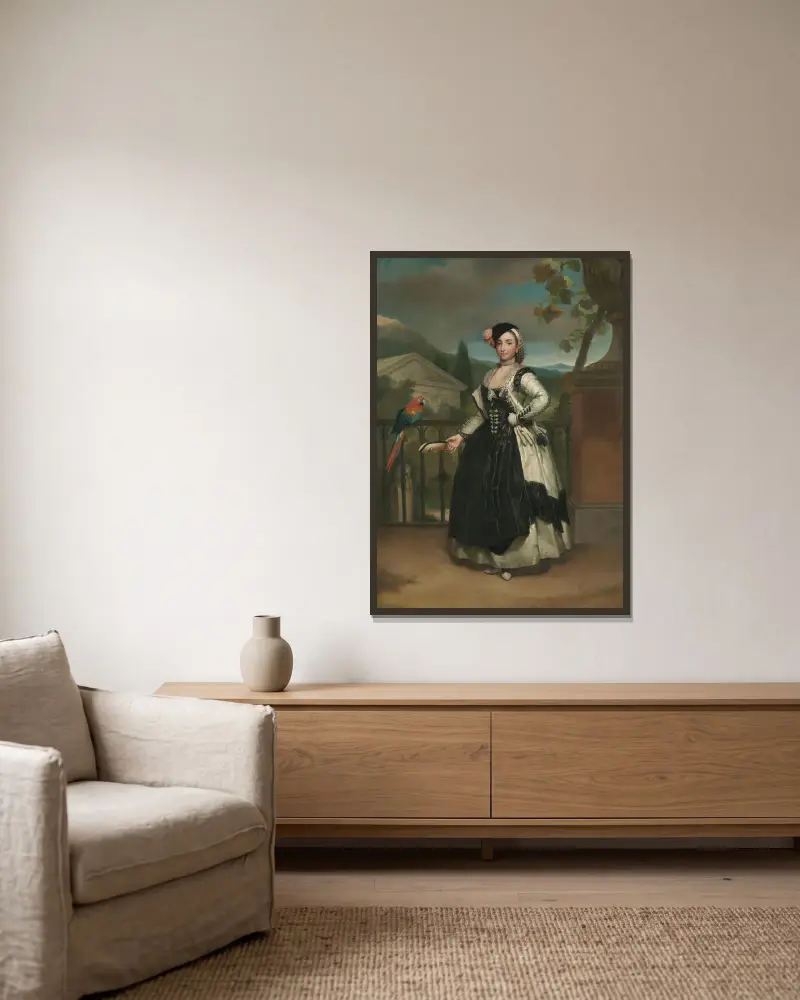 Porträtt av Isabel Parreño y Arce, markisinna av Llano av Anton Raphael Mengs inramad på en vägg