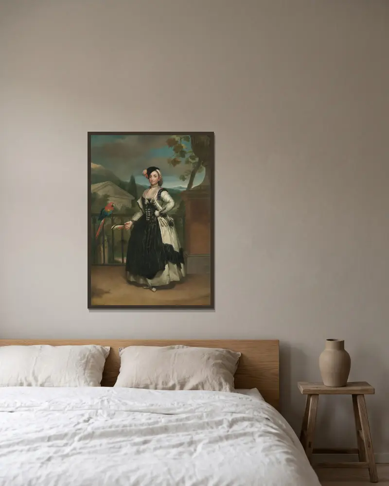 Porträtt av Isabel Parreño y Arce, markisinna av Llano av Anton Raphael Mengs inramad på en vägg