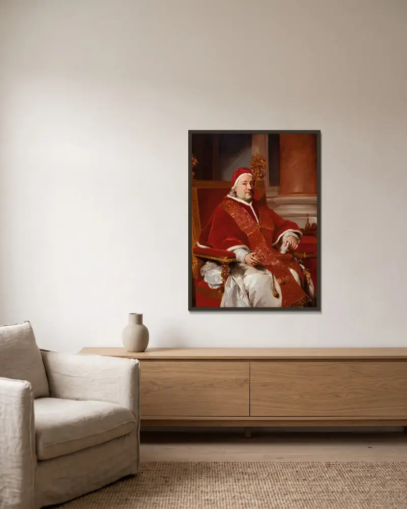 Porträtt av påve Clemens XIII av Anton Raphael Mengs inramad på en vägg