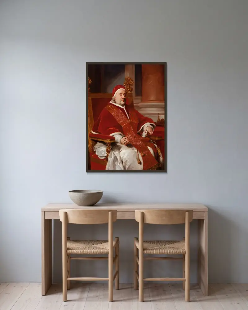 Porträtt av påve Clemens XIII av Anton Raphael Mengs inramad på en vägg