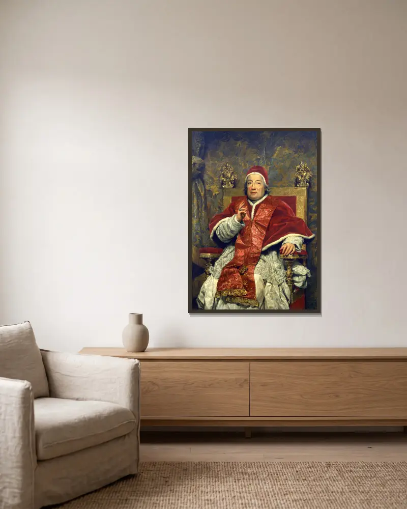 Portrait of pope Clement XIII, 1758 av Anton Raphael Mengs inramad på en vägg