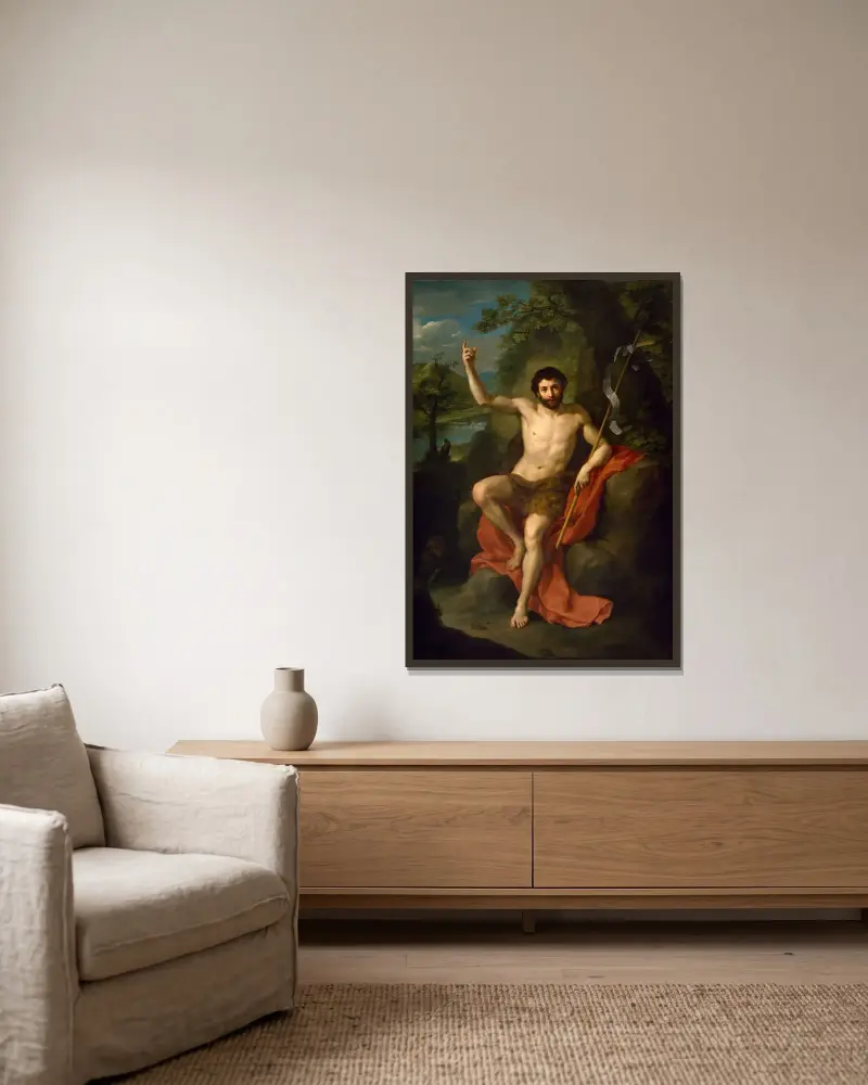 Saint John the Baptist Preaching in the Wilderness av Anton Raphael Mengs inramad på en vägg