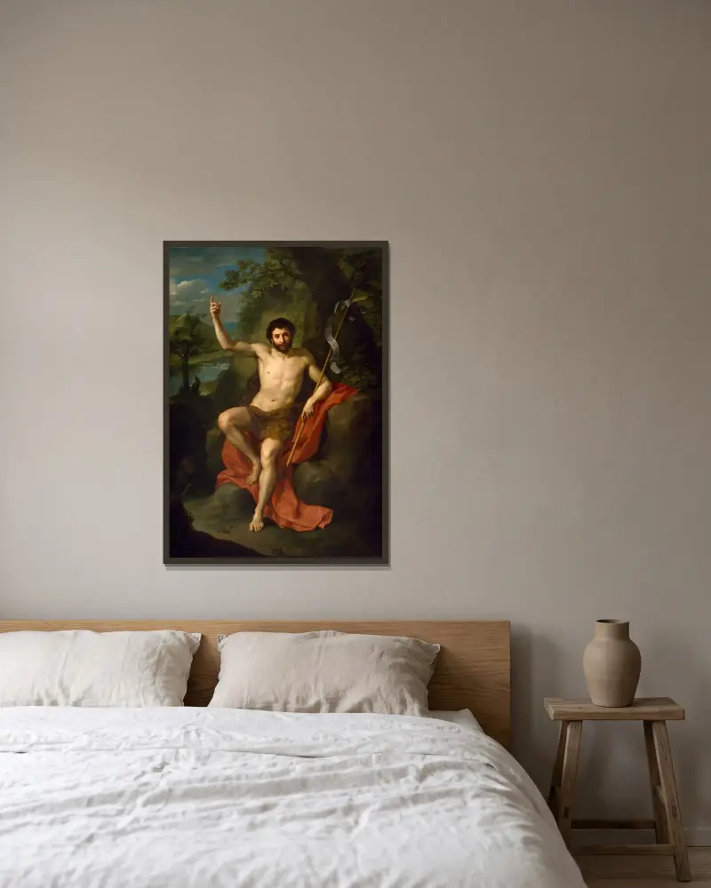 Saint John the Baptist Preaching in the Wilderness av Anton Raphael Mengs inramad på en vägg