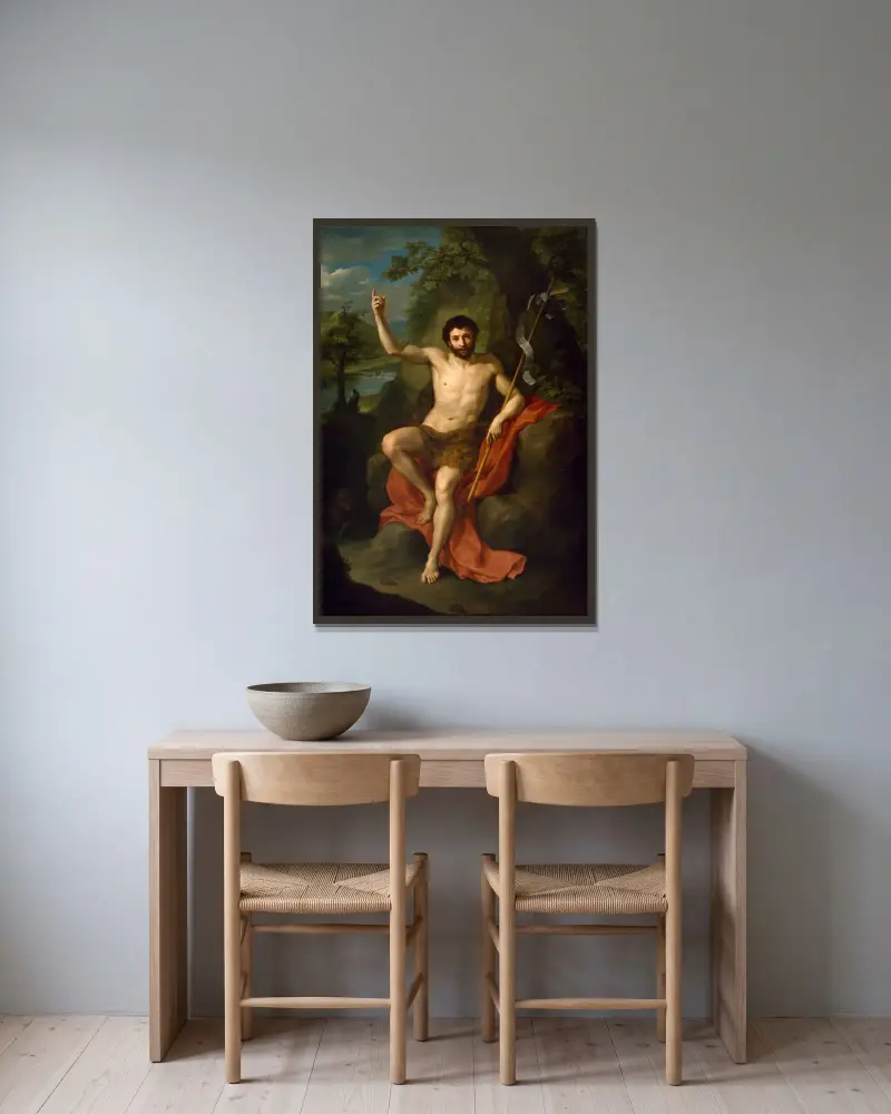 Saint John the Baptist Preaching in the Wilderness av Anton Raphael Mengs inramad på en vägg