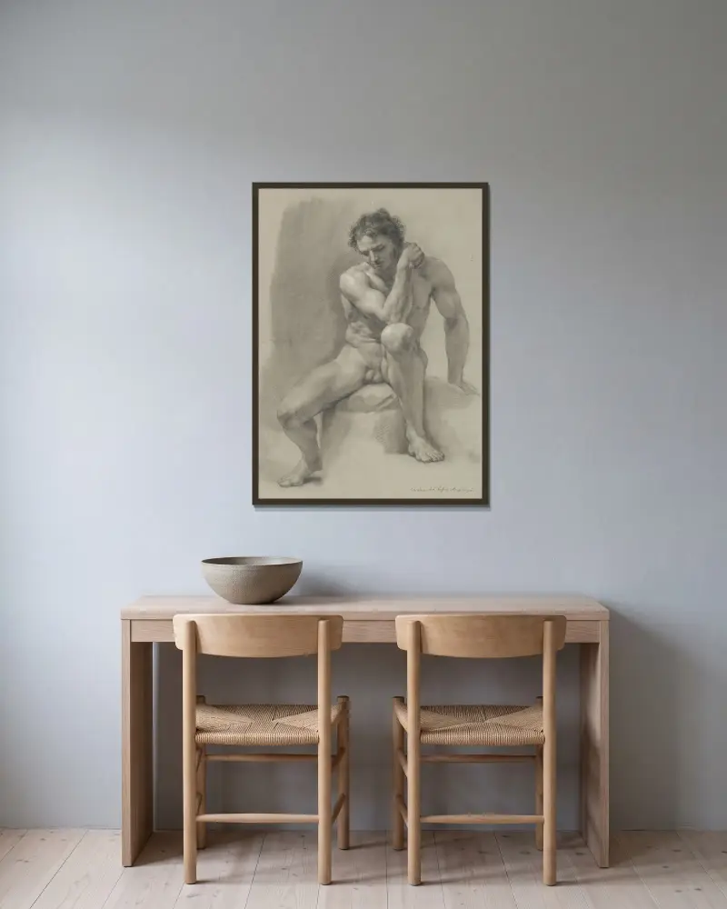Sittande naken man av Anton Raphael Mengs inramad på en vägg