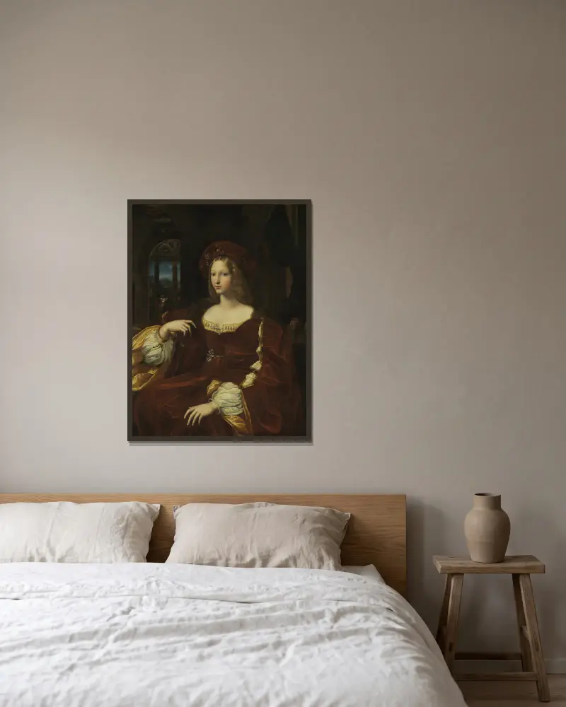Porträt der Johanna von Aragonien von Raphael gerahmt an einer Wand