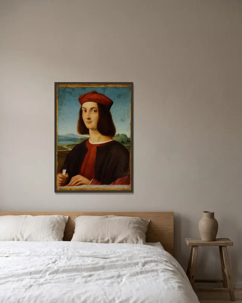Portrait of Pietro Bembo av Raphael inramad på en vägg