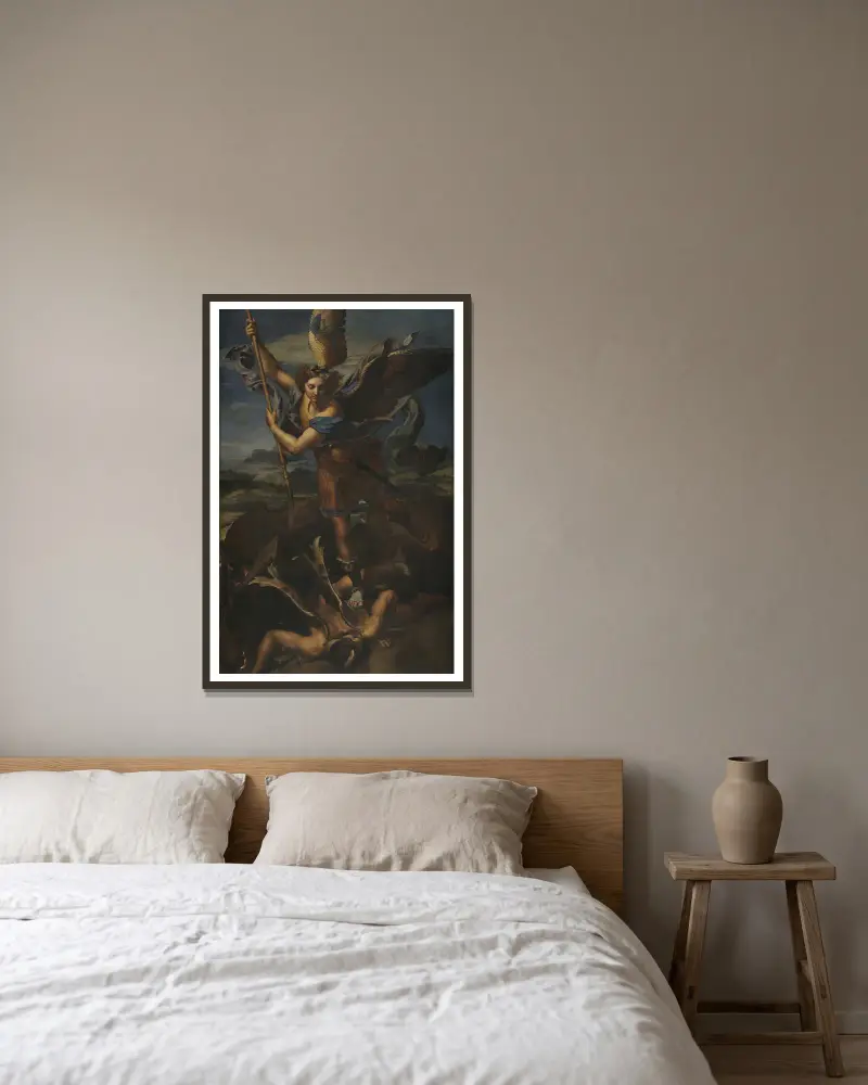 Svatý Michael poráží Satana, Raphael v rámu na stěně