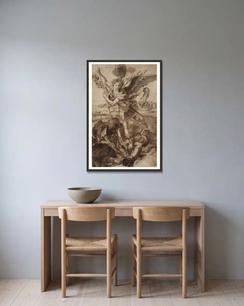 Der heilige Michael von Raphael gerahmt an einer Wand