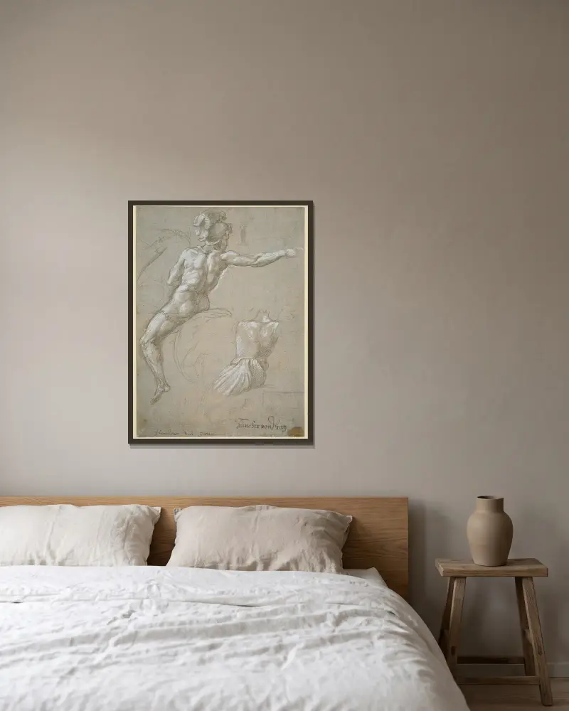 Studie eines Kriegers zu Pferd von Raphael gerahmt an einer Wand