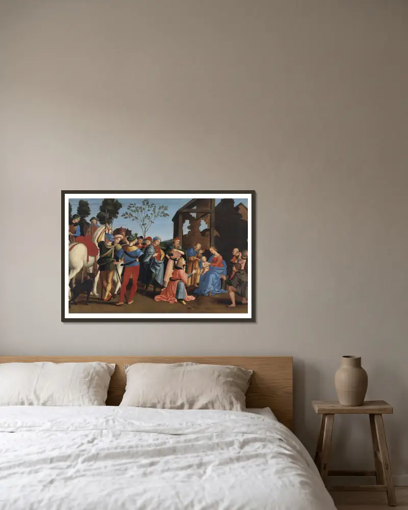 The Adoration of the Kings av Raphael inramad på en vägg