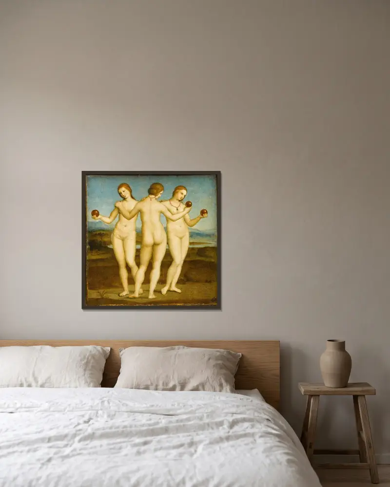 Die drei Grazien von Raphael gerahmt an einer Wand