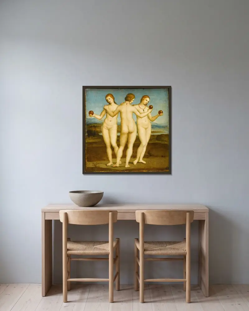 Die drei Grazien von Raphael gerahmt an einer Wand