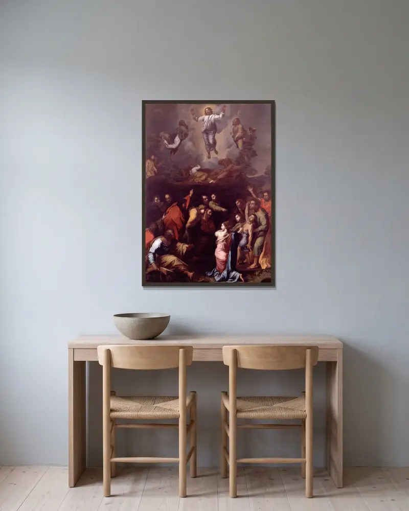 The Transfiguration av Raphael inramad på en vägg