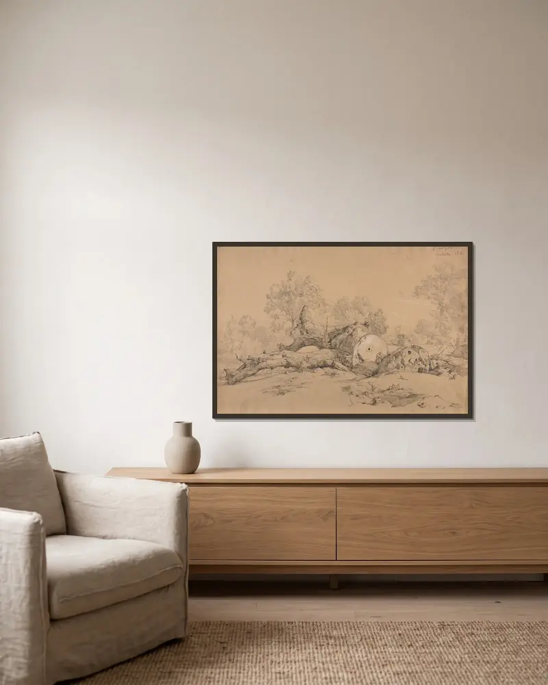 Gefällter Baum von Jacques-Raymond Brascassat gerahmt an einer Wand
