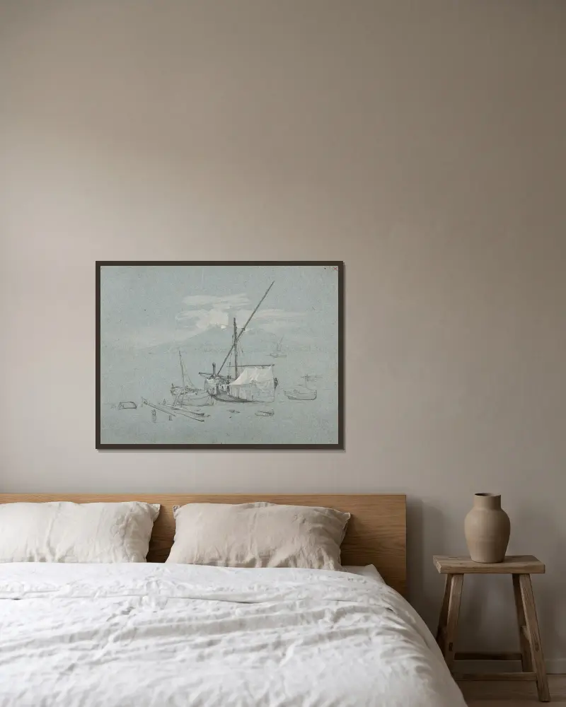 Bateaux de pêche av Jacques-Raymond Brascassat inramad på en vägg
