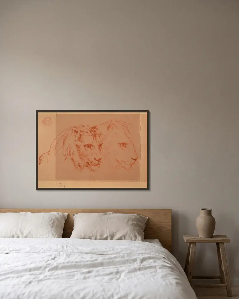 Deux têtes de lion av Jacques-Raymond Brascassat inramad på en vägg