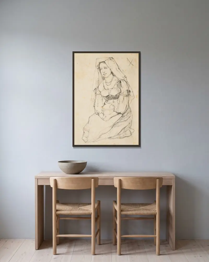 Étude de femme assise av Jacques-Raymond Brascassat inramad på en vägg
